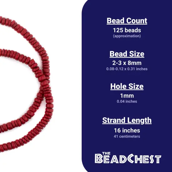 The Bead Chest Red Disk Coconut Shell Beads (8mm) {4}