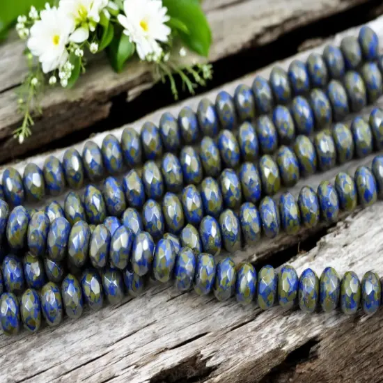 *21* 5x7mm Opaque Cobalt Travertine Fire Polished Rondelle Beads {3}