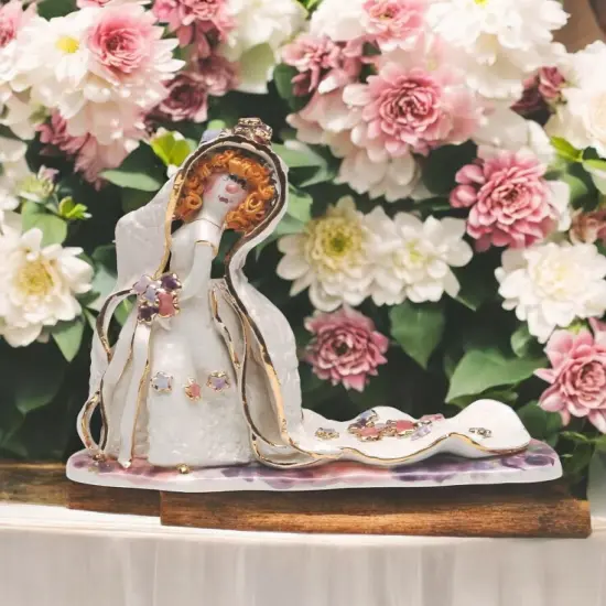 Ceramic Bride with Curly Hair Figurine, Wedding Gift, Wedding Decor {2}