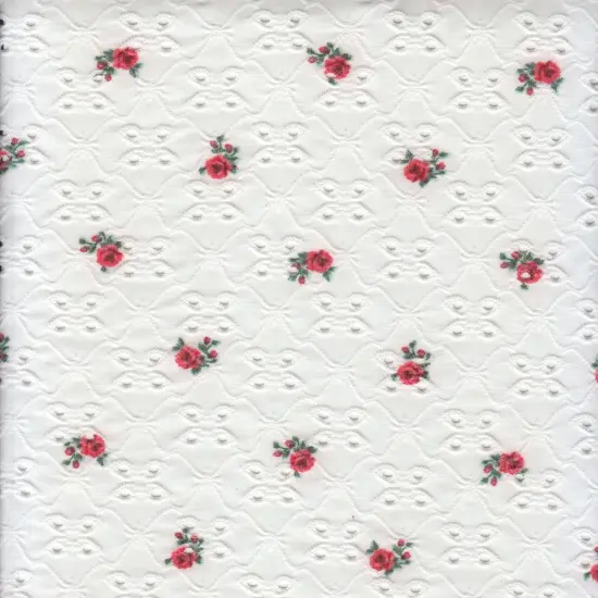 1 Yard Ivory & Coral Red DTY Knit Jacquard Ditsy Eyelet Print Fabric 58/60 Inches Wide {4}