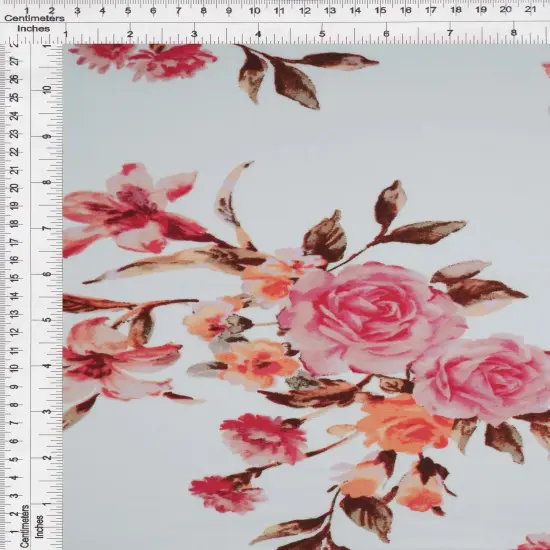 Soft DTY Brushed Floral Print Fabric, Stretch Flower 58/60" Wide IVORY ROSE {3}