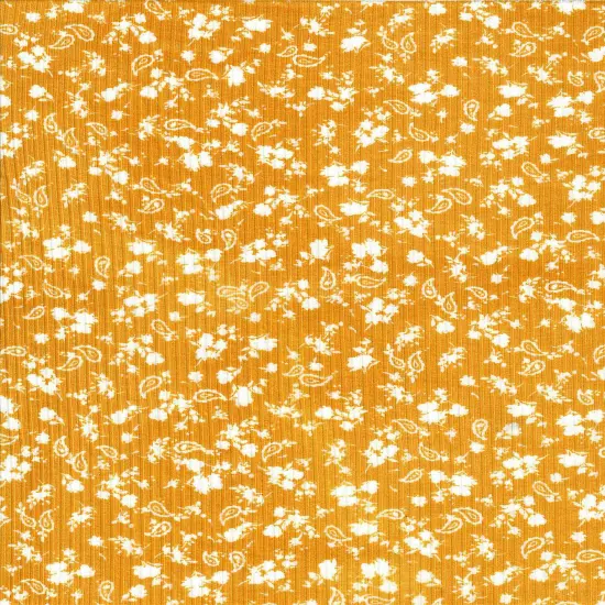 4&times;2 Yummy Rib Knit with Paisley Floral Print 58/60&Prime; Wide Soft Stretch Fabric YELLOW MANGO {3}