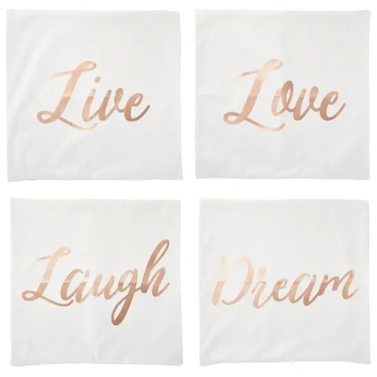 Set of 4 Rose Gold Throw Pillow Covers, Live Laugh Love Dream Decorative Cases for Home Decor, Living Room (20x20 In) White {1}