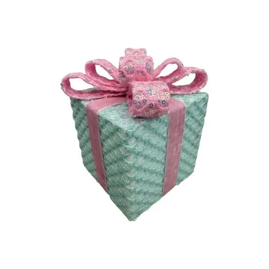 Mint/Pink Sequin Gift Box Decor with Velvet Bow | Christmas & Party Display-86355MIPK {1}