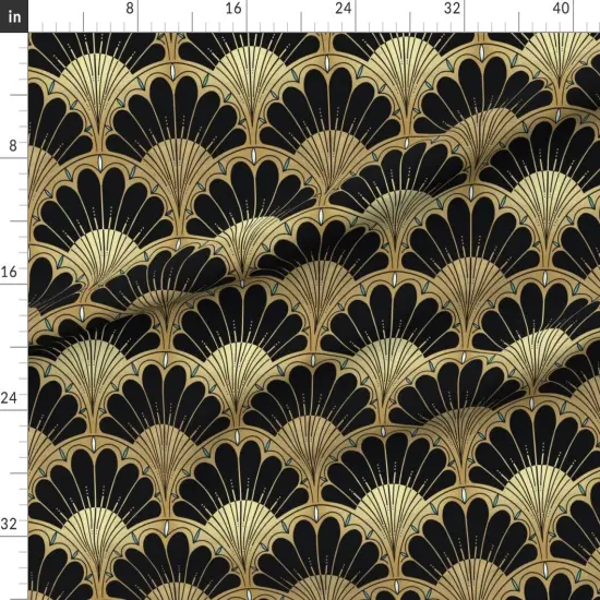 Various Fabrics by the Yard or Fat Quarter Bold Geometric Black Beige Pale Blue Elegant Scallops 1920S Fan Custom Printed Fabric by Spoonflower {1}