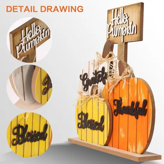 Fall Decorations for Home, Rustic Wooden Blessed Grateful {2}