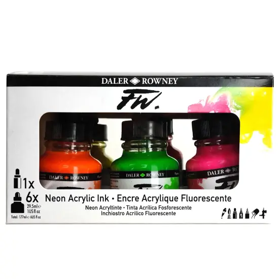Daler-Rowney FW Acrylic Ink Set 6/Pkg-Neon {2}