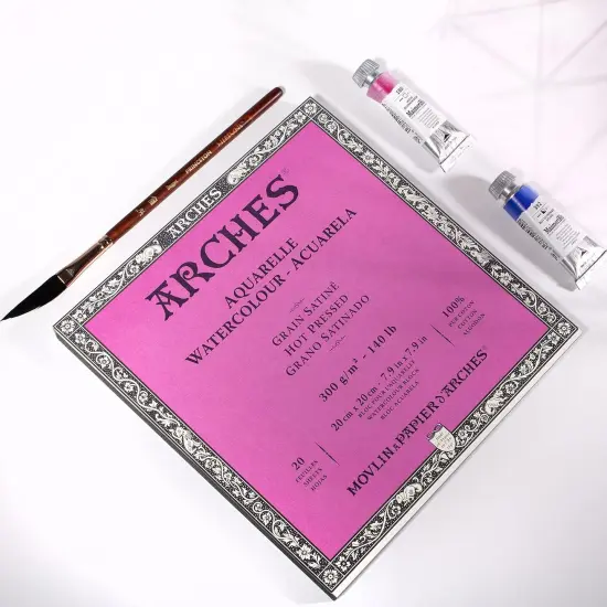 Arches Aquarelle Hot Pressed Watercolor Block 7.9"X7.9"- 140lb, 20 Sheets {3}