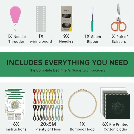 6 Stage Embroidery Kit for Beginners Adults, Easy to Learn 38 Different Stitches from Instruction {2}