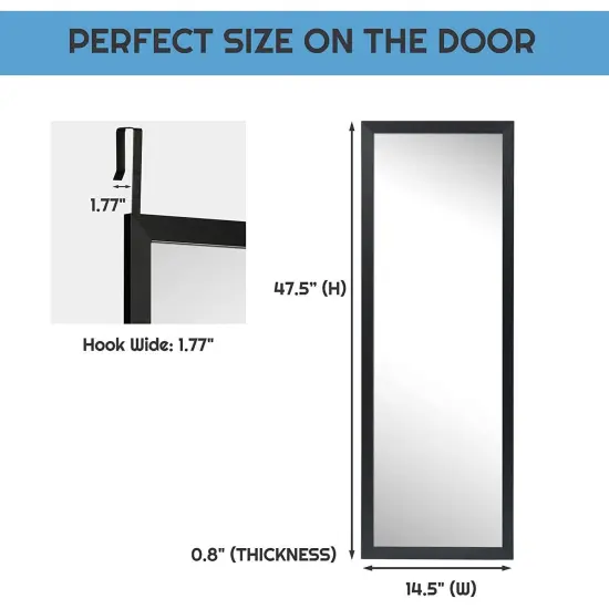 47.5" Full Length Bedroom Mirror with MDF Frame and Adjuatbale Hook for Over Door or Wall Mount Black {2}