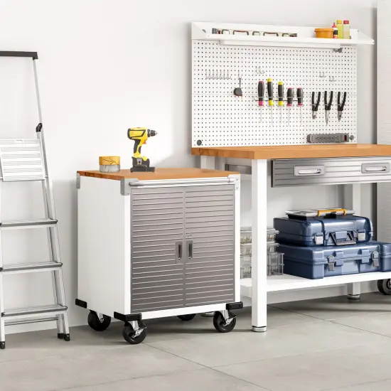 Seville Classics UltraHD Lighted Workcenter w/ Wood Top and Pegboard Graphite {8}