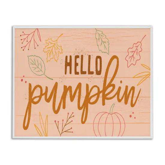 Hello Pumpkin Patterned Botanicals Autumn Phrase Design Framed Giclee Art White {1}
