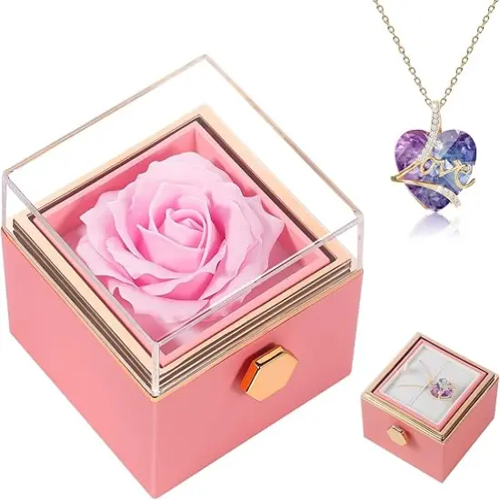 Rose Necklace Heart Necklace, Preserved Flower {1}