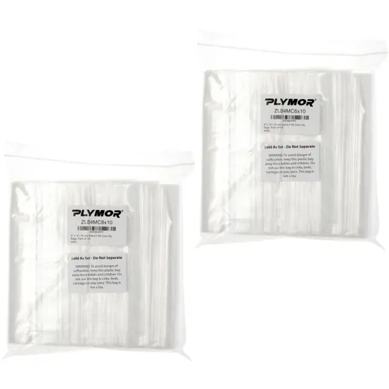 Plymor 8" x 10", 4 Mil Heavy Duty Zipper Reclosable Plastic Bags {5}