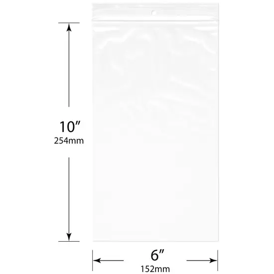 Plymor 6" x 10", 2 Mil with Hang-Hole Zipper Reclosable Plastic Bags {3}