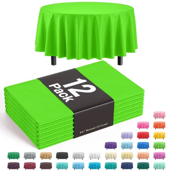 Exquisite Disposable Round Plastic Tablecloths &ndash; 12 Pack 84" Disposable Table Cloths &ndash; Indoor/Outdoor Party Tablecloth &ndash; Round Plastic Table Cover for Events & Party Supplies Lime Green {1}