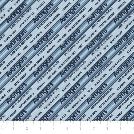 Licensed Marvel Prints Avengers - Retro Stripe With Names Navy Cotton Fabric by the Yard {1}