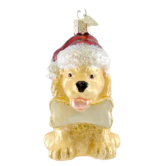 Old World Christmas 3.75 In Jolly Pup Tree Ornament , Ornament Dog Bone Personalize Beige {1}