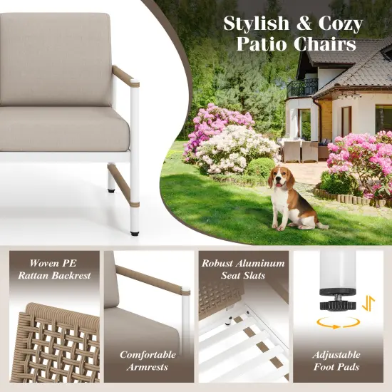 2 Packs Patio Aluminum Sofa with Wicker Backrest and Armrests Ideal Addition for Outdoor Use {5}