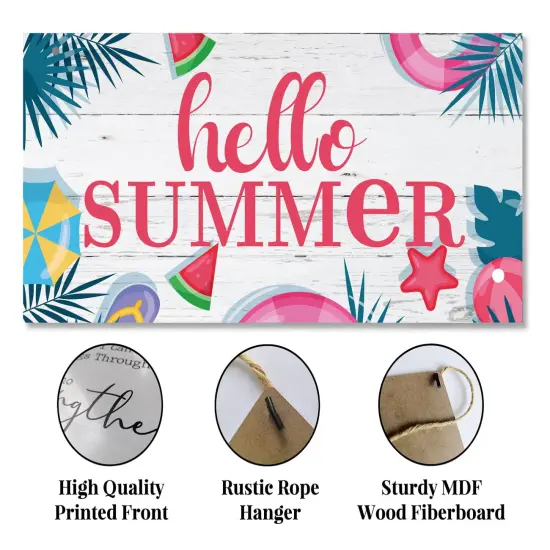 Hello Summer Wood Wall Sign, Hanging Wood Sign Home D&eacute;cor, Rustic Summer Sign, Welcome Front Door Sign, Decorative Wood Wall Sign, Rustic Home Plaque Decor, Farmhouse Greenery Wood Sign {4}