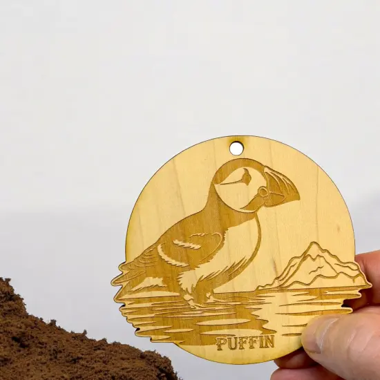Ornament - Puffin Bird Raw Wood {6}