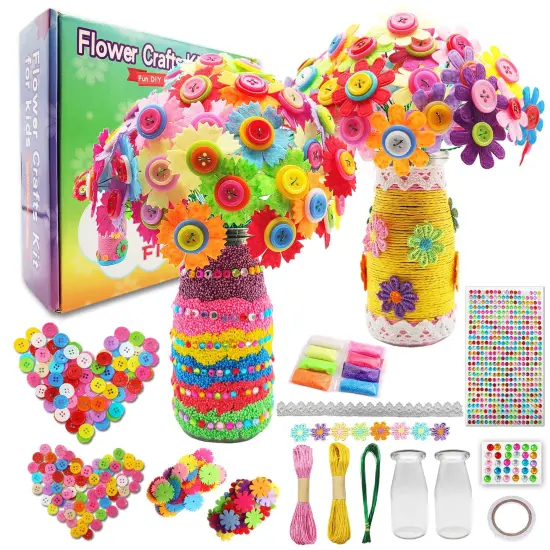 Crafts for Girls Ages 6-10 Make Your Own Flower Bouquet with Buttons and Felt Flowers, Vase Art and Craft for Children - DIY Activity Christmas Birthday Gift for Girls Age 6 7 8 9 10 Year Old {1}