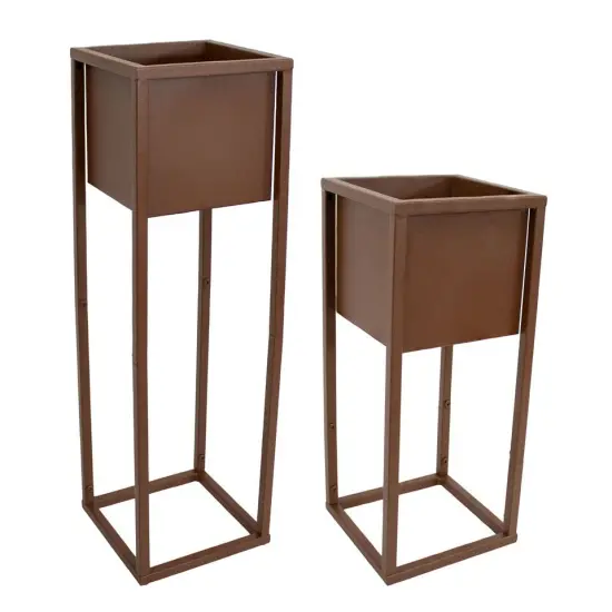Modern Simplicity 8.25" Square Planters - 19.75" H and 27" H - Brown {4}