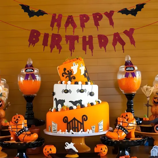 Halloween Hanging Paper Garland Bunting Banner Bloody Bat Vampire Decorations, Photo Backdrop for Wall Home Mantle Office Wall Scary Party Supplies {4}