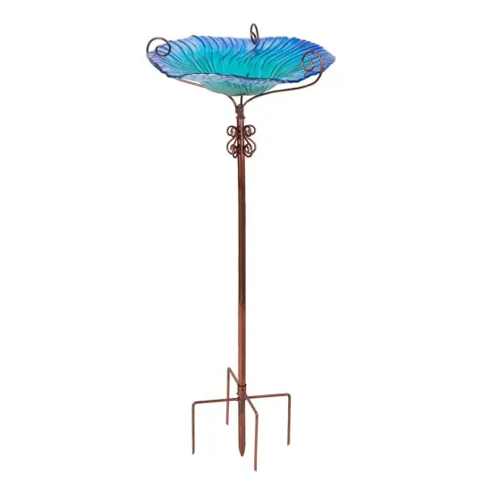 Bird Bath Outdoor Garden Glass Birdbath Fountain Freestanding Bowl Birdfeeder {1}