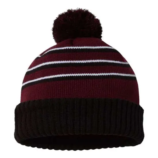 Richardson&reg; Pom Cuffed Beanie Maroon/ Black/ White {1}
