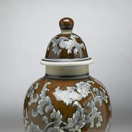 AA Importing 59729 Brown And Gray Floral 10 Inch Ginger Jar {4}