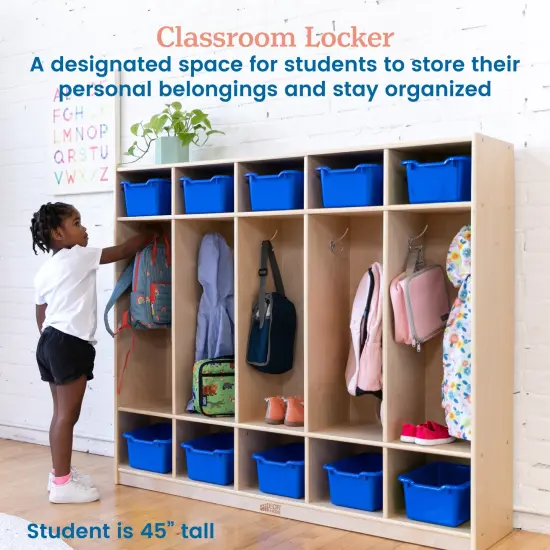5-Section Coat Locker with 10 Scoop Front Storage Bins, Natural Blue {4}