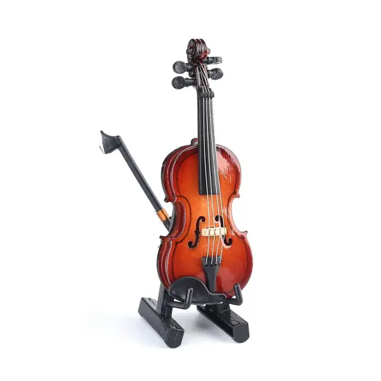 Wooden Miniature Violin with Stand,Bow and Case Mini Musical Instrument Miniature Dollhouse Model Home Decoration (3.15"x1.18"x0.59") {3}