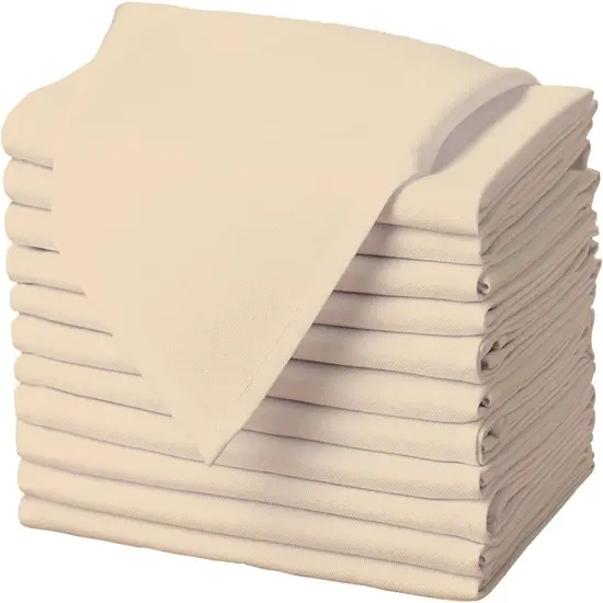 Cloth Napkins - 17 x 17 Inch Beige Dinner Napkins - Set of 12 Soft & Absorbent Washable Fabric Cloth Table Napkins with Hemmed Edges for Hotel Restaurant, Holiday Parties & Wedding {1}