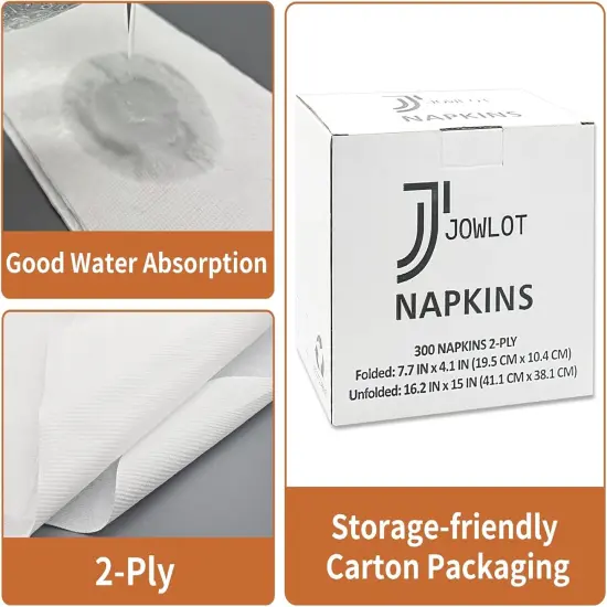 Disposable Napkins, 2-Ply 300 Count Paper Dinner Napkins, White Napkins Bulk for Wedding Party Bathroom and Everyday Use (16.2" X 15") {3}