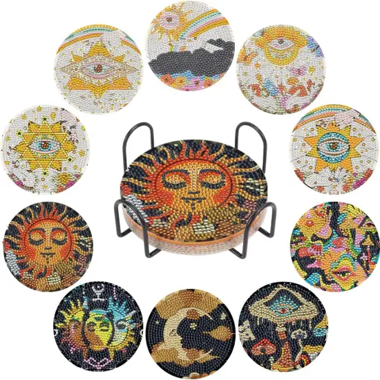 10 Pcs Tarot Diamond Art Painting Coasters with Holder, DIY Sun Moon Stars Diamond Art Painting Kits for Beginners, Adults & Kids {4}