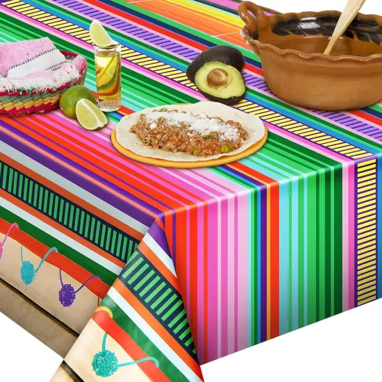 2 Pcs Mexican Fiesta Tablecloth Mexican Striped Serape Blanket Tablecloth Cinco De Mayo Carnival Party Covers for Festive Wedding Birthday Party Decoration, 51.2 x 86.6 Inch {1}