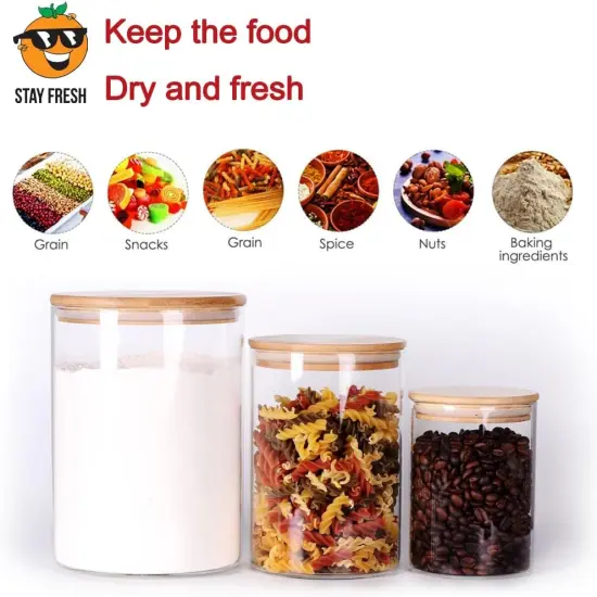 Glass flour Jars with Airtight Lids, 6 Pack Sugar and Flour Salt Containers Set, Extra Large Glass Rice Jar with Bamboo lid for Kitchen, Brown Suger, Beans, Groub Coffee (100OZ/54OZ/27OZ) {3}