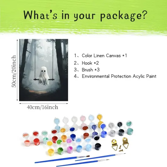 Ghost Sitting on Swing Paint by Numbers Kit for Adult, Halloween Paint by Number, Misty Forest Landscape Easy Acrylic DIY Oil Painting on Canvas for Gift Home Wall Decor(16x20inch, No Frame) {5}