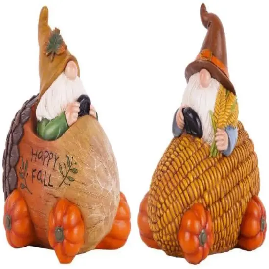 Fall Gnome Pumpkin Resin Statue Figurine - Pine Cone & Gnome {2}