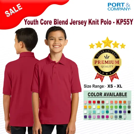 Port & Company&reg; Youth Core Blend Jersey Knit Polo Whit {2}