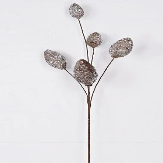 32" Snowy Pinecone Spray &ndash; Glittered Artificial Winter Stem for Christmas Decor {2}