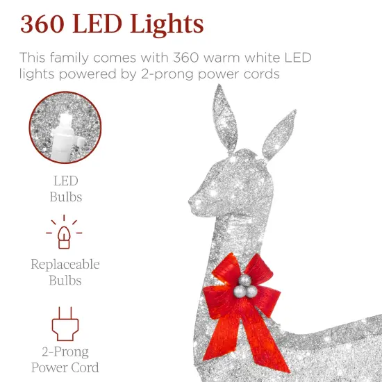 Best Choice Products 3-Piece Lighted Christmas Deer Set Outdoor Yard Decoration with 360 LED Lights, Stakes Silver {3}