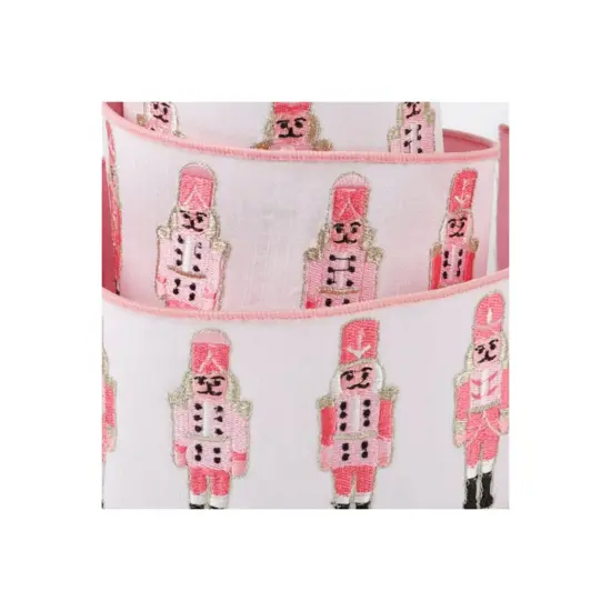 4" Nutcracker Pink Dupion Ribbon: White (5 Yards) {3}