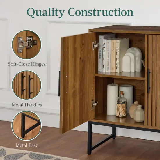 Best Choice Products 2-Door Slatted Storage Cabinet, Accent Furniture w/ Non-Scratch Foot Pads Brown {6}
