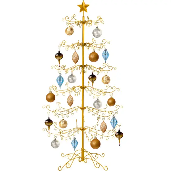 Best Choice Products Wrought Iron Ornament Display Christmas Tree w/ Easy Assembly, Stand Gold {1}