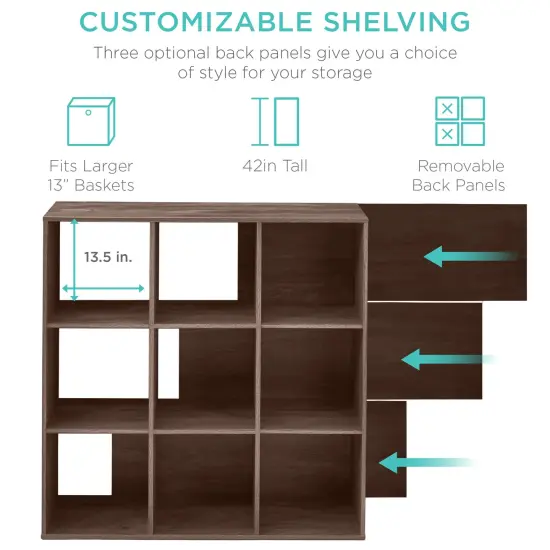 Best Choice Products 9-Cube Bookshelf, 13.5in Display Storage System, Organizer w/ Removable Back Panels Walnut {3}