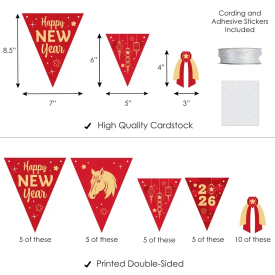 Big Dot of Happiness Lunar New Year - DIY 2026 Year of the Horse Party Pennant Garland Decoration - Triangle Banner - 30 Pieces {4}