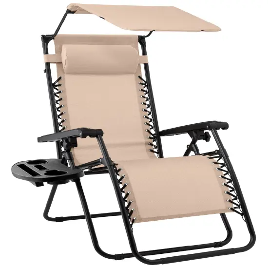 Best Choice Products Folding Zero Gravity Recliner Patio Lounge Chair w/ Canopy Shade, Headrest, Tray Light Blue {7}