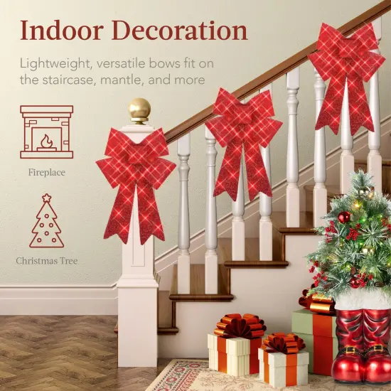 Best Choice Products Set of 3 Pre-Lit Christmas Bows, Indoor/Outdoor LED Holiday D&eacute;cor w/ 8 Light Functions Red {4}